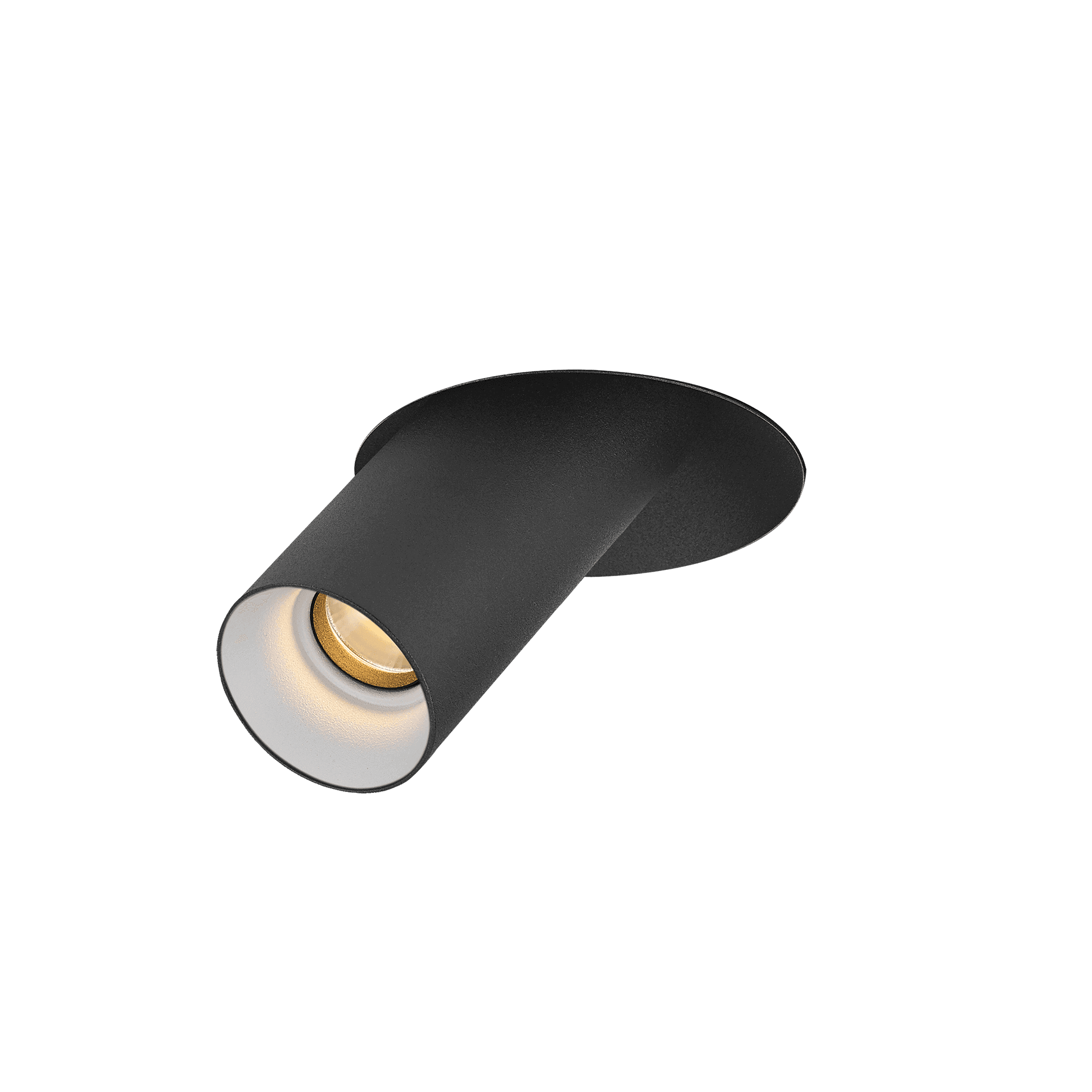 Black version of the Dea Durga M with white reflector, a versatile modular fixture designed by Karizma Luce.