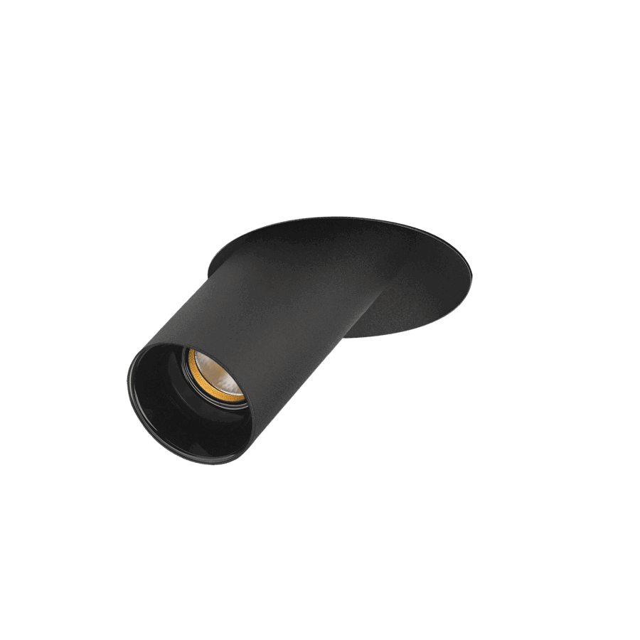 Black version of the Dea Durga M with black gloss reflector, a versatile modular fixture designed by Karizma Luce.