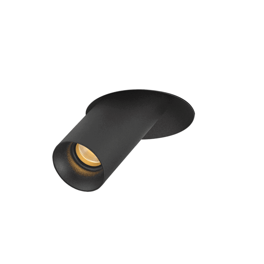 Black version of the Dea Durga M with black matt reflector, a versatile modular fixture designed by Karizma Luce.