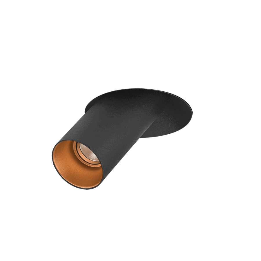 Black version of the Dea Durga M with copper reflector, a versatile modular fixture designed by Karizma Luce.