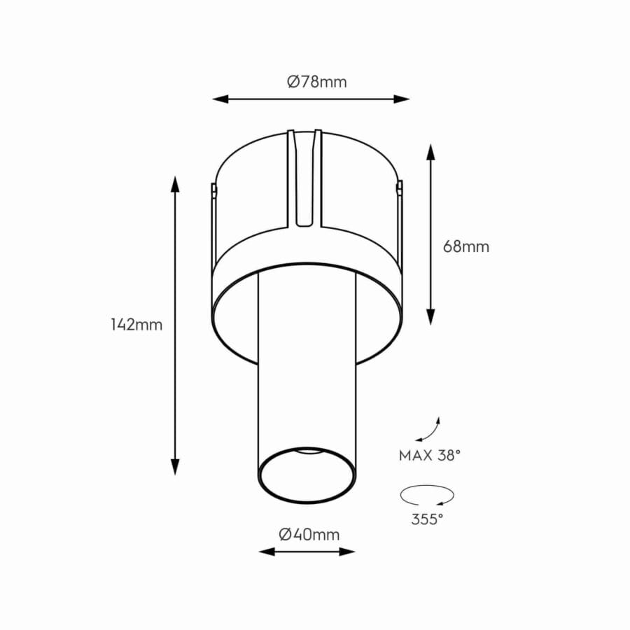 Technical drawing of the Dea Durga M, a versatile modular fixture, illustrating detailed dimensions and design specifications.