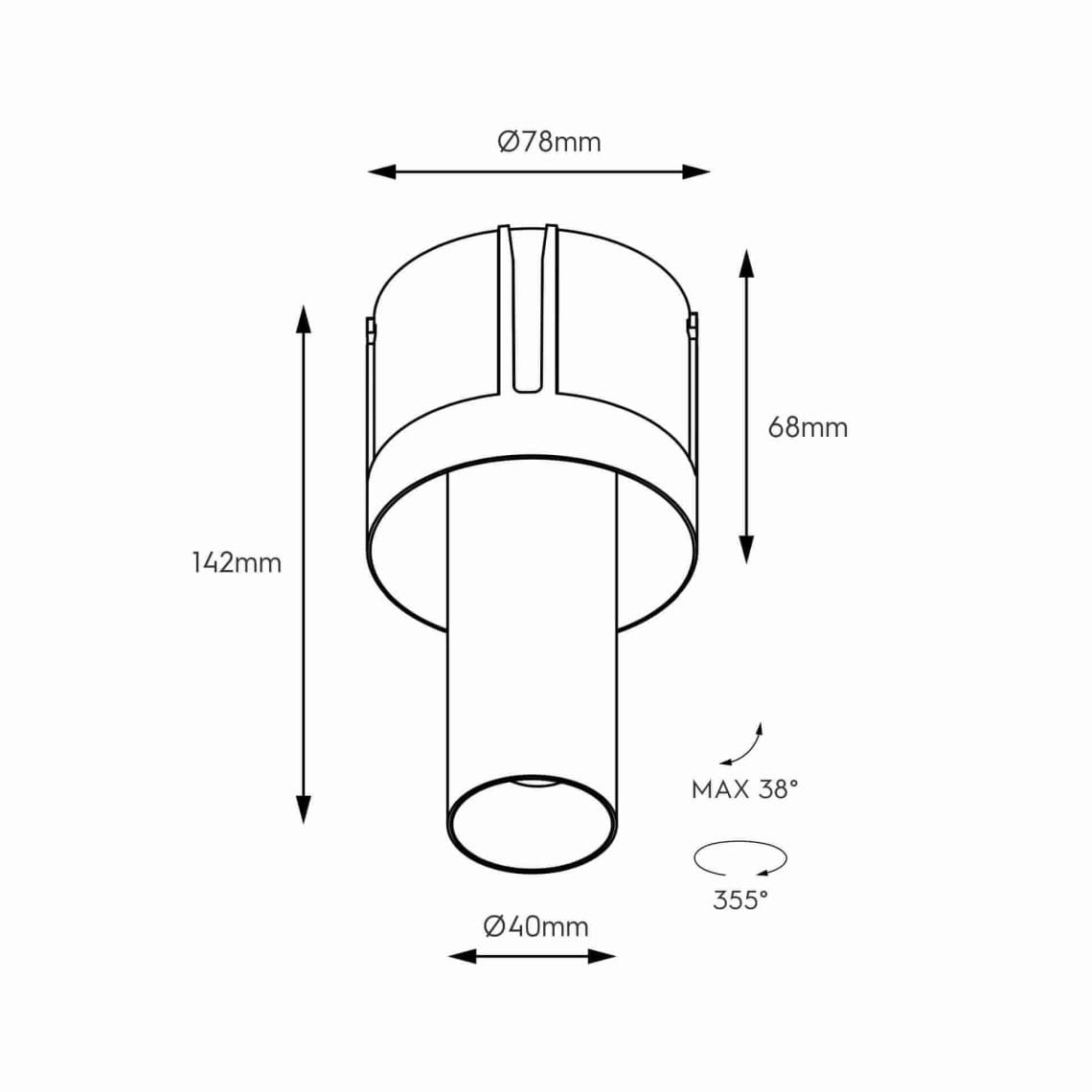 Dea-Durga-M-15 Technical drawing of the Dea Durga M, a versatile modular fixture, illustrating detailed dimensions and design specifications.