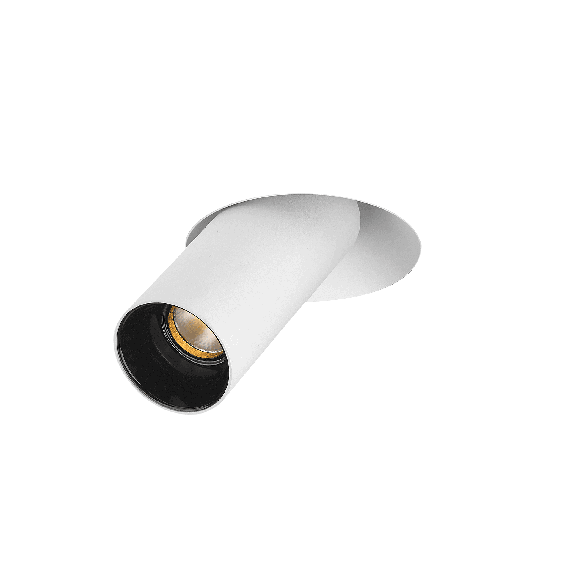 White version of the Dea Durga M with black gloss reflector, a versatile modular fixture designed by Karizma Luce.