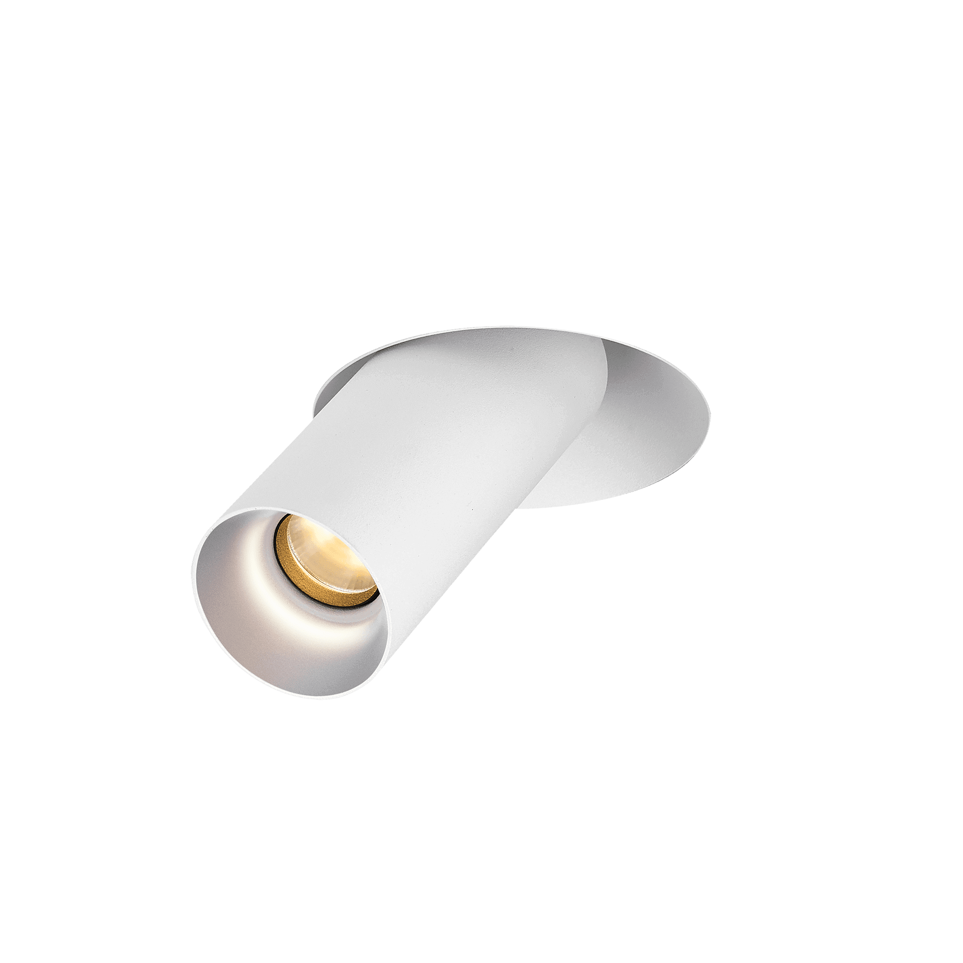 White version of the Dea Durga M with chrome reflector, a versatile modular fixture designed by Karizma Luce.