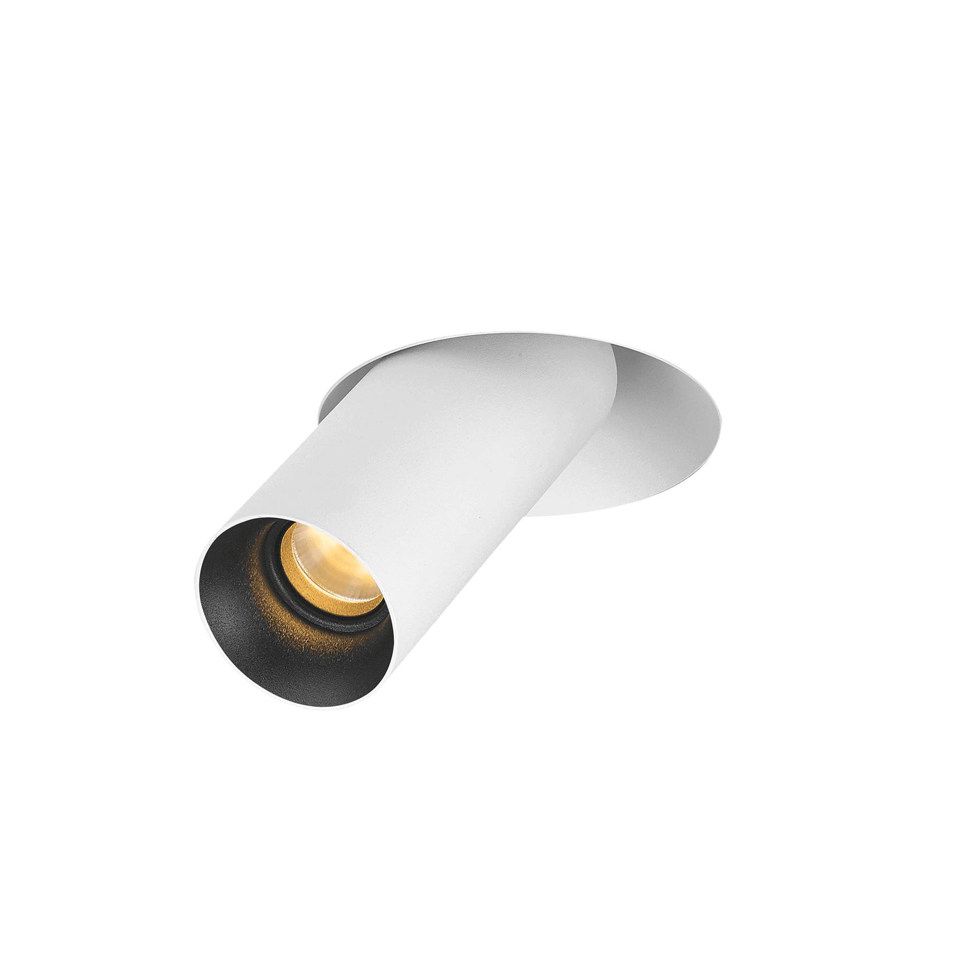 White version of the Dea Durga M with black matt reflector, a versatile modular fixture designed by Karizma Luce.