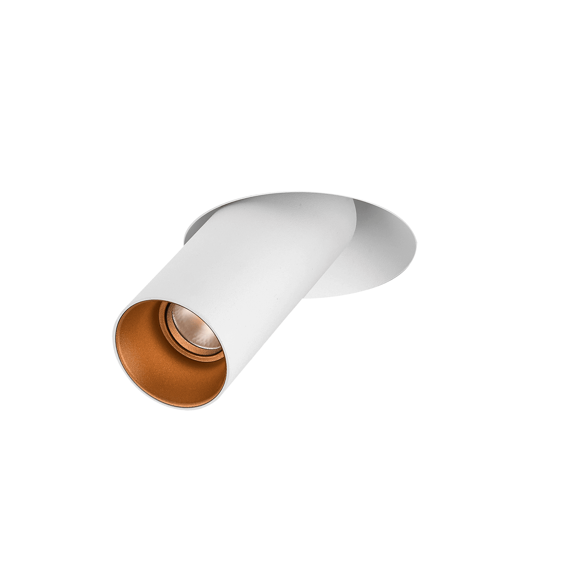White version of the Dea Durga M with copper reflector, a versatile modular fixture designed by Karizma Luce.