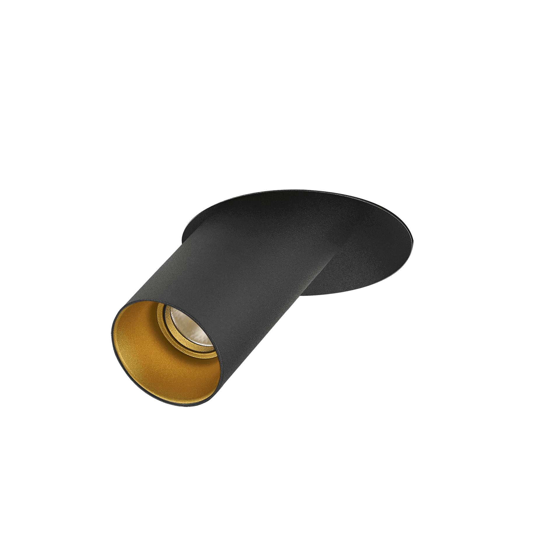 Black version of the Dea Durga M with golden reflector, a versatile modular fixture designed by Karizma Luce.