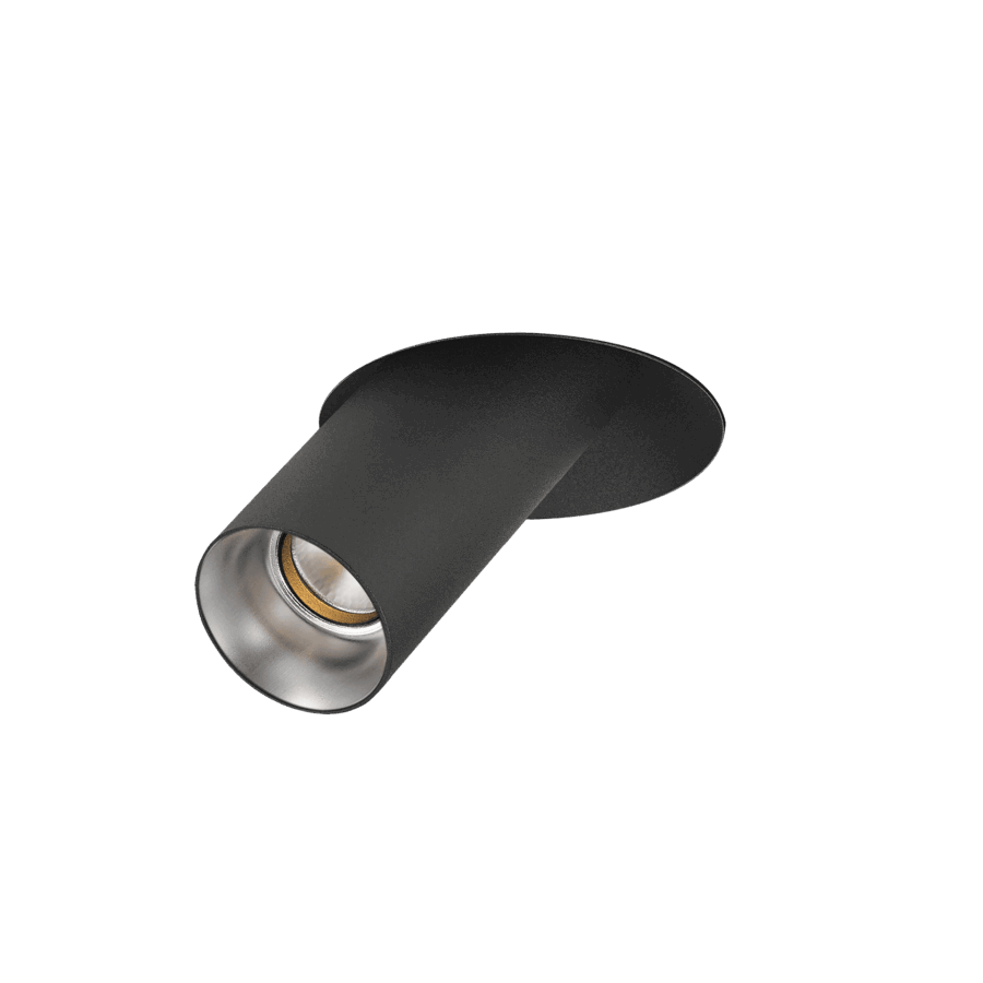 Black version of the Dea Durga M with silver reflector, a versatile modular fixture designed by Karizma Luce.