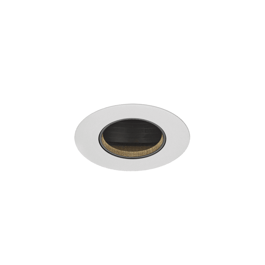 White version of the Dea Luca M (trimless), a fixed pin hole luminaire designed by Karizma Luce.