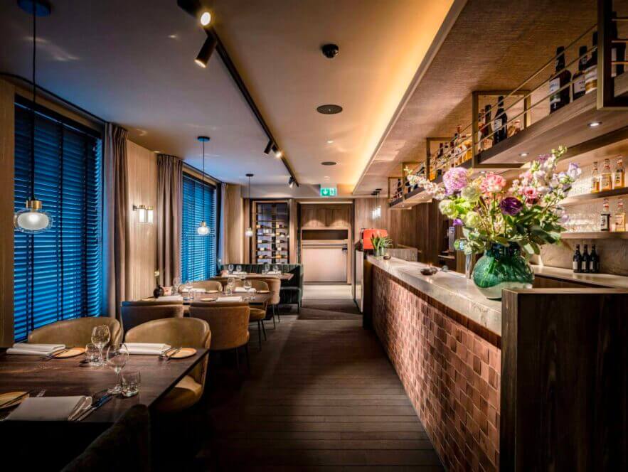 Restaurant with bar at night