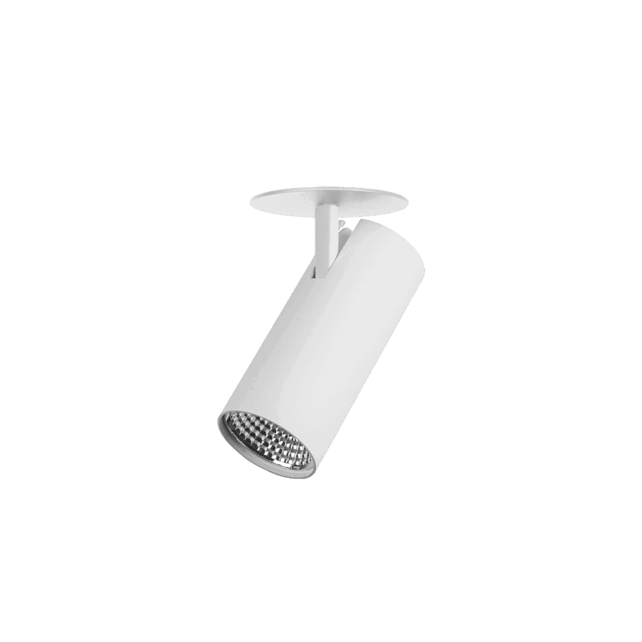 White version of the Caro REC, an adjustable recessed spot designed by Karizma Luce.