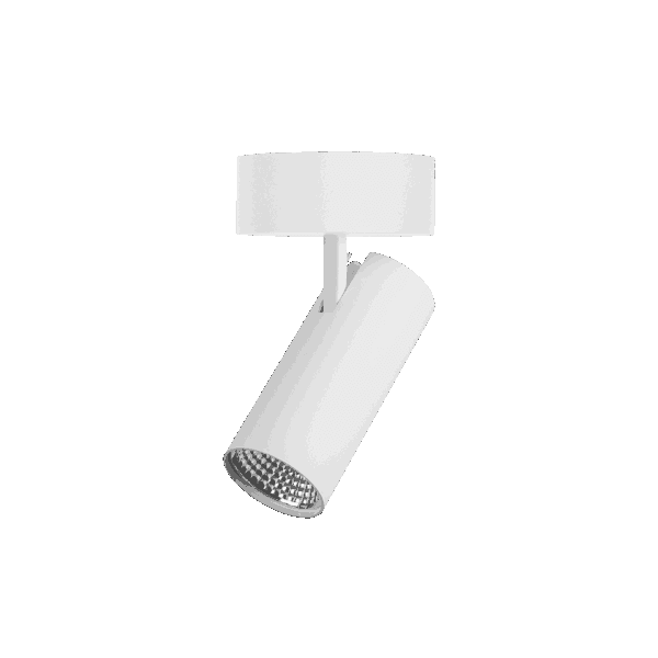 White version of the Caro SF, a surface-mounted spot designed by Karizma Luce.