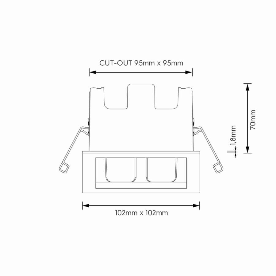 Technical drawing of theDea Athena M T Quadra Quadra duo, a versatile modular system, illustrating detailed dimensions and design specifications.