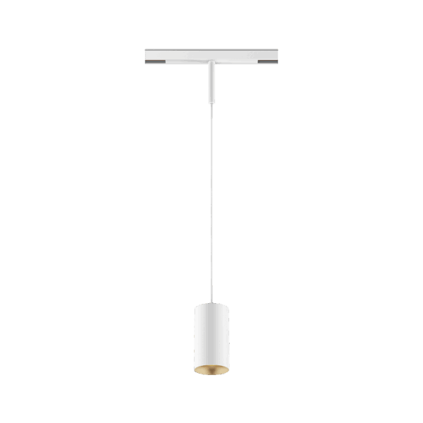 White version of the Dea Vesta-Q S with golden reflector, a 48V pendant luminaire designed by Karizma Luce.