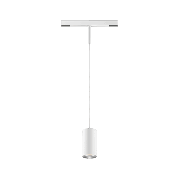 White version of the Dea Vesta-Q S with silver reflector, a 48V pendant luminaire designed by Karizma Luce.