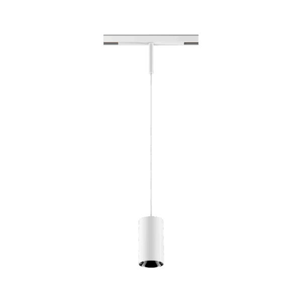 White version of the Dea Vesta-Q S with black gloss reflector, a 48V pendant luminaire designed by Karizma Luce.