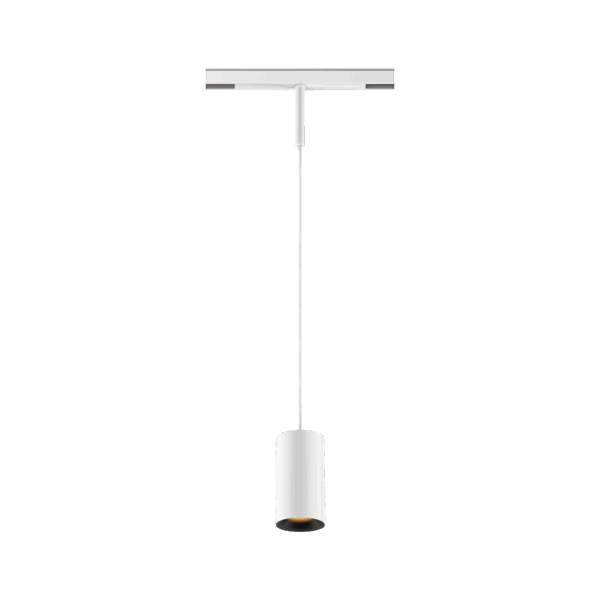 White version of the Dea Vesta-Q S with black matt reflector, a 48V pendant luminaire designed by Karizma Luce.