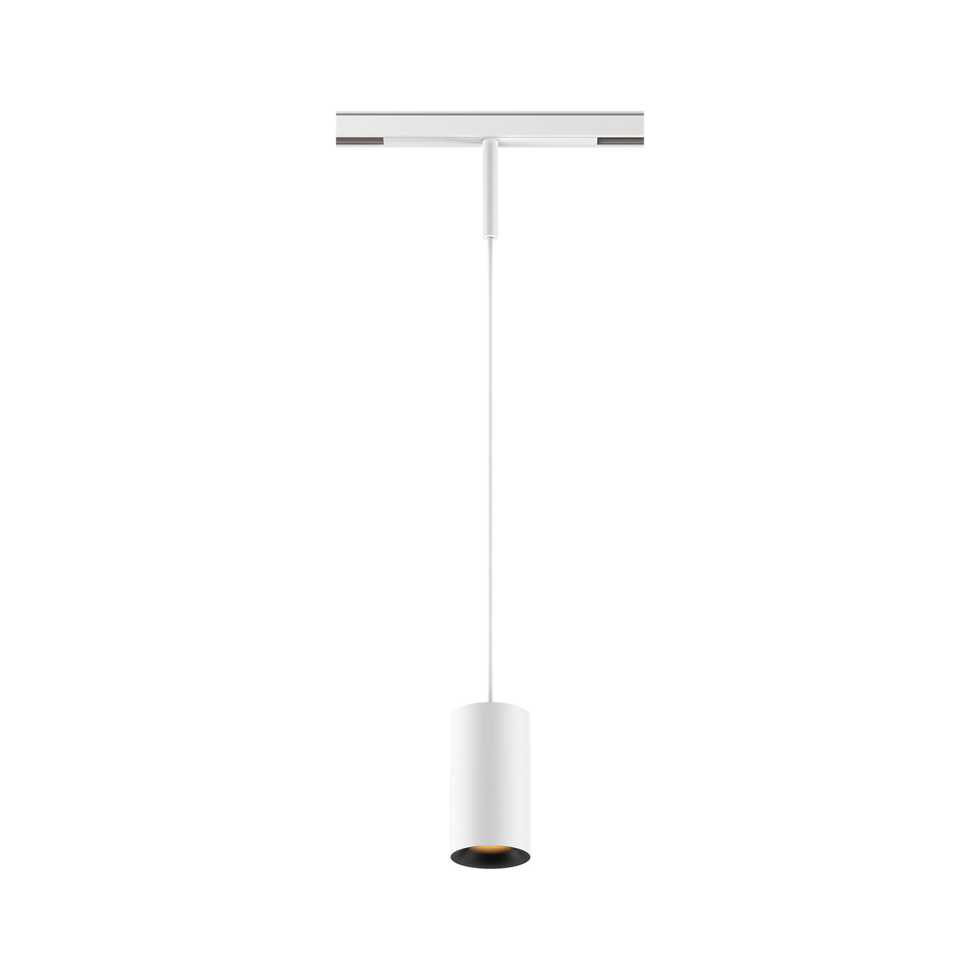 White version of the Dea Vesta-Q S with black matt reflector, a 48V pendant luminaire designed by Karizma Luce.