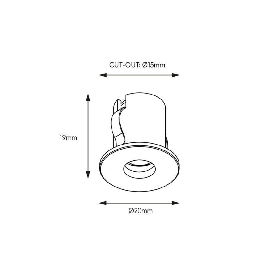Technical drawing of the Poco, a fixed recessed luminaire, illustrating detailed dimensions and design specifications.