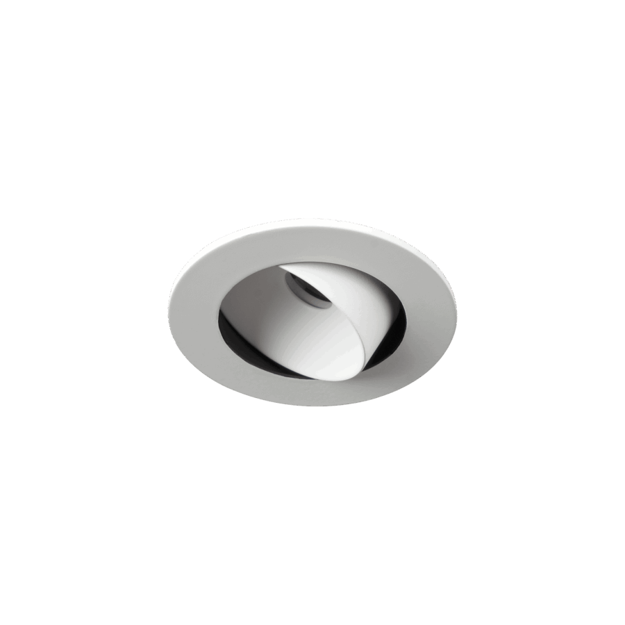 White version of the Mira Swing, an adjustable recessed luminaire designed by Karizma Luce.