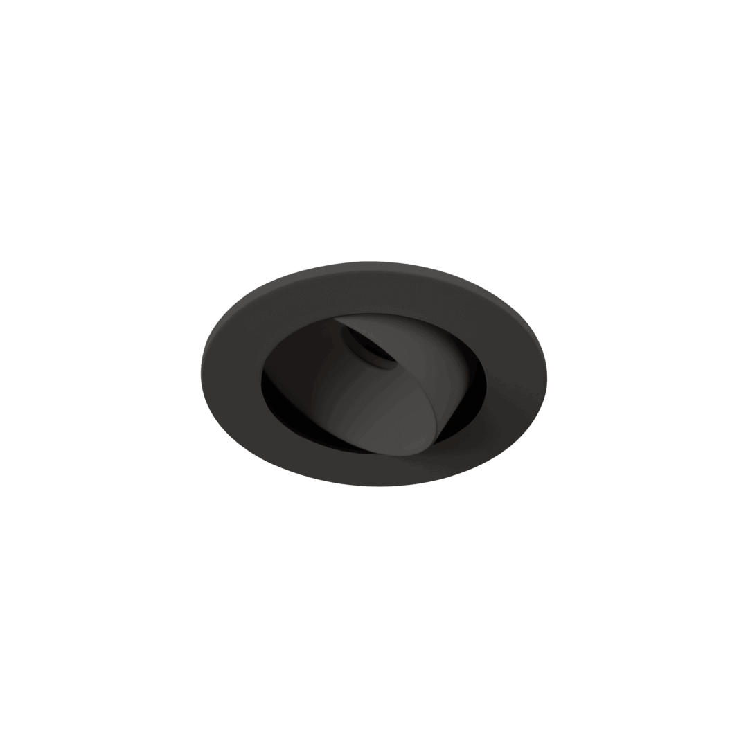 Black version of the Mira Swing, an adjustable recessed luminaire designed by Karizma Luce.