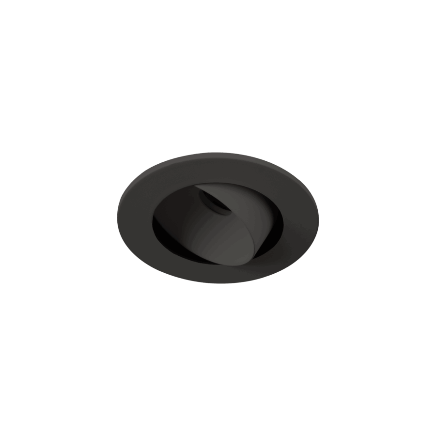 Black version of the Mira Swing, an adjustable recessed luminaire designed by Karizma Luce.