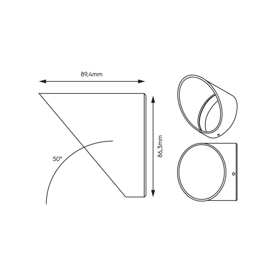 Technical drawing of the Artemis L Anti Glare Hood an accessory for the Artemis L, illustrating detailed dimensions and design specifications.