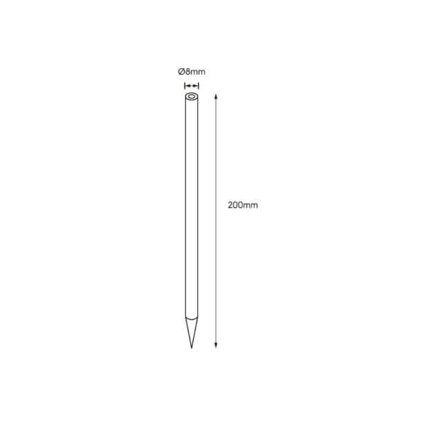 Technical drawing of the Artemis XS Ground Plug an accessory for the Artemis XS, illustrating detailed dimensions and design specifications.