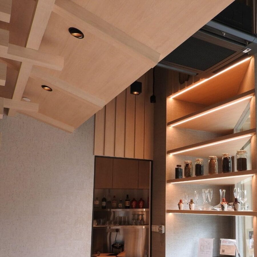 Wooden ceiling with Dea Carmenta by Karizma Luce.