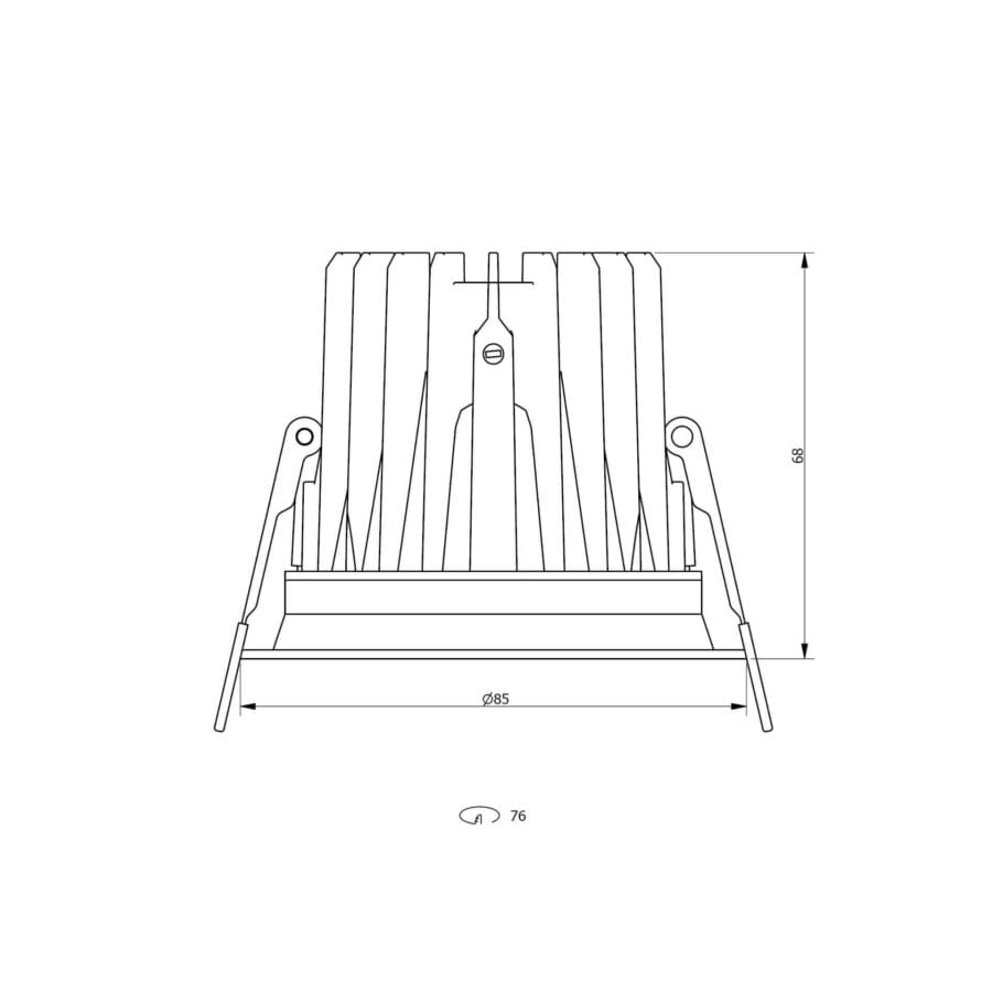 Technical drawing of the Anima L, recessed non adjustable downlight Karizma Luce