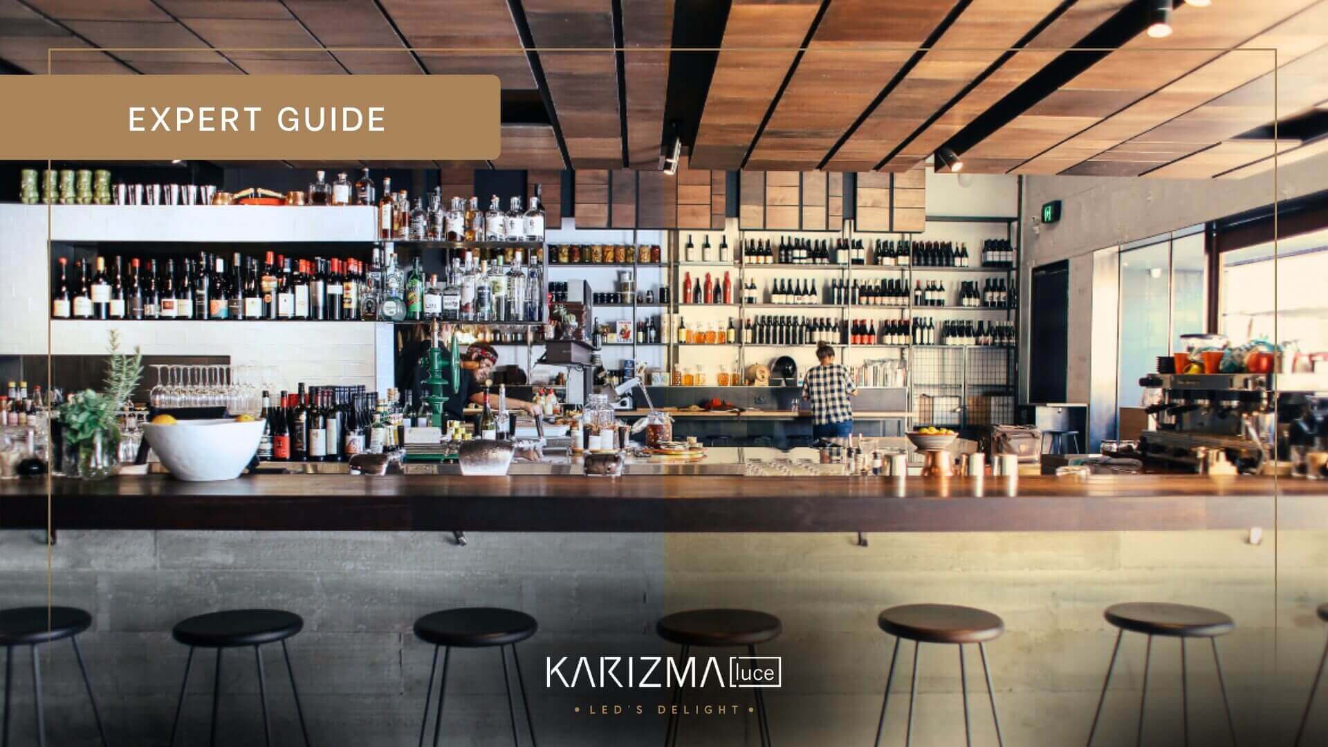 Bar with tunable white lighting cold light on the left and warm lighting on the right.