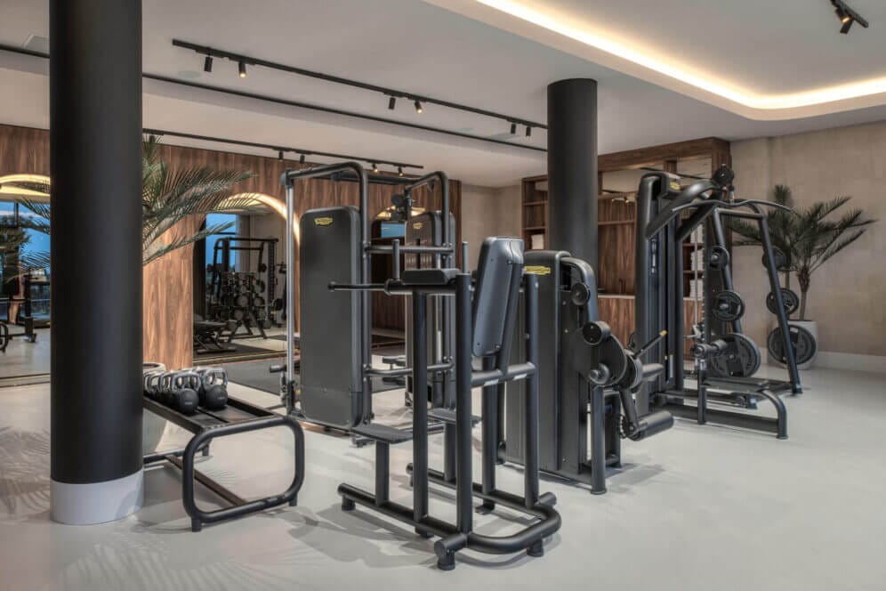 Fitness area with track lighting
