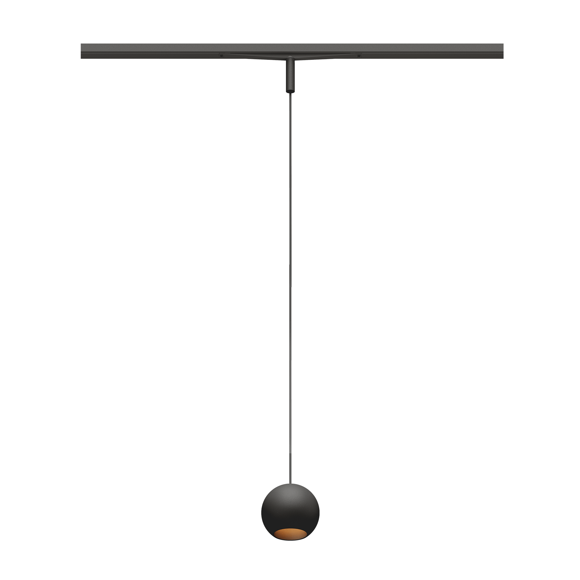 Eros XS PE 48V track pendant luminaire for Q3 48V mini track system, spherical design, black body, black matt reflector