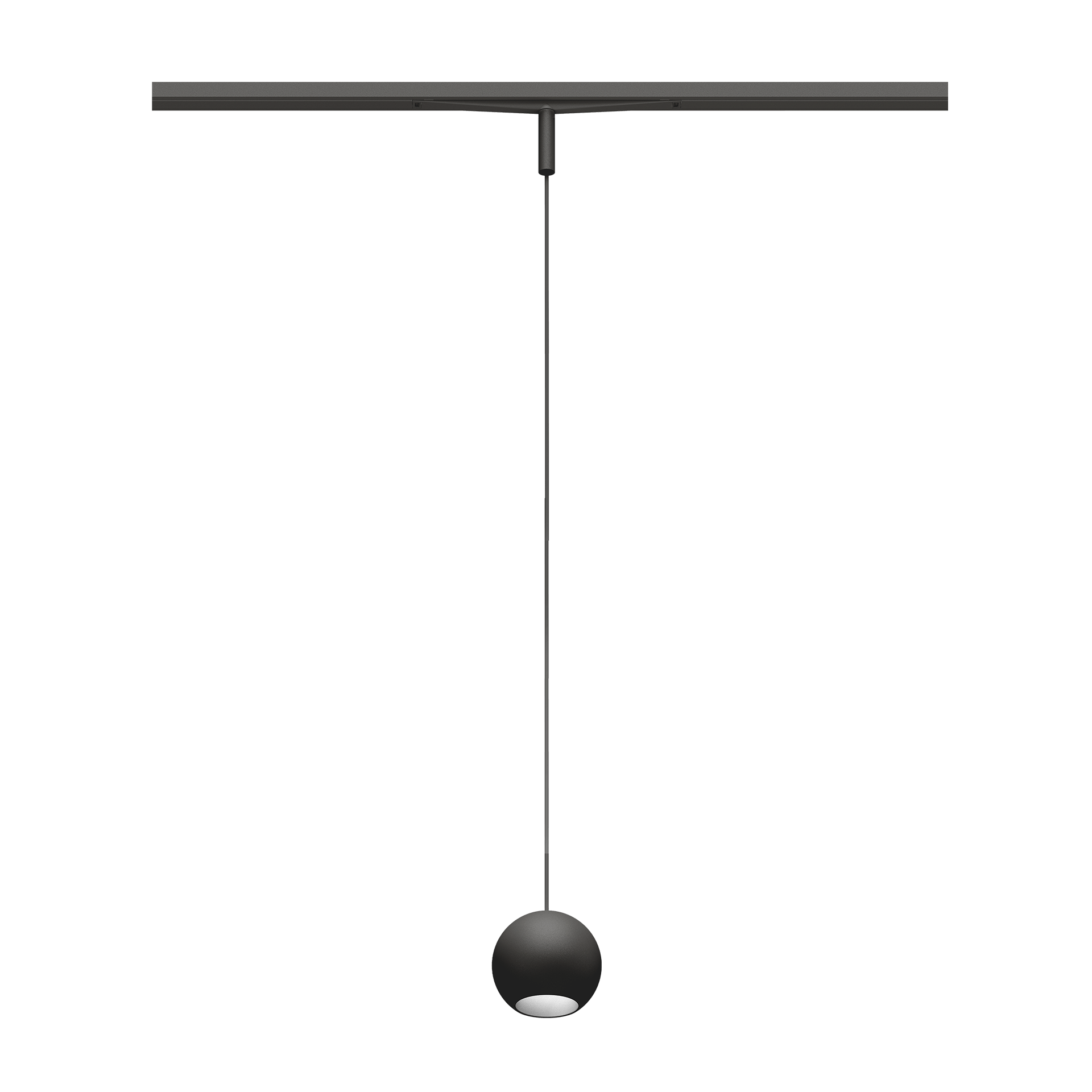 Eros XS PE 48V track pendant luminaire for Q3 48V mini track system, spherical design, black body, chrome reflector