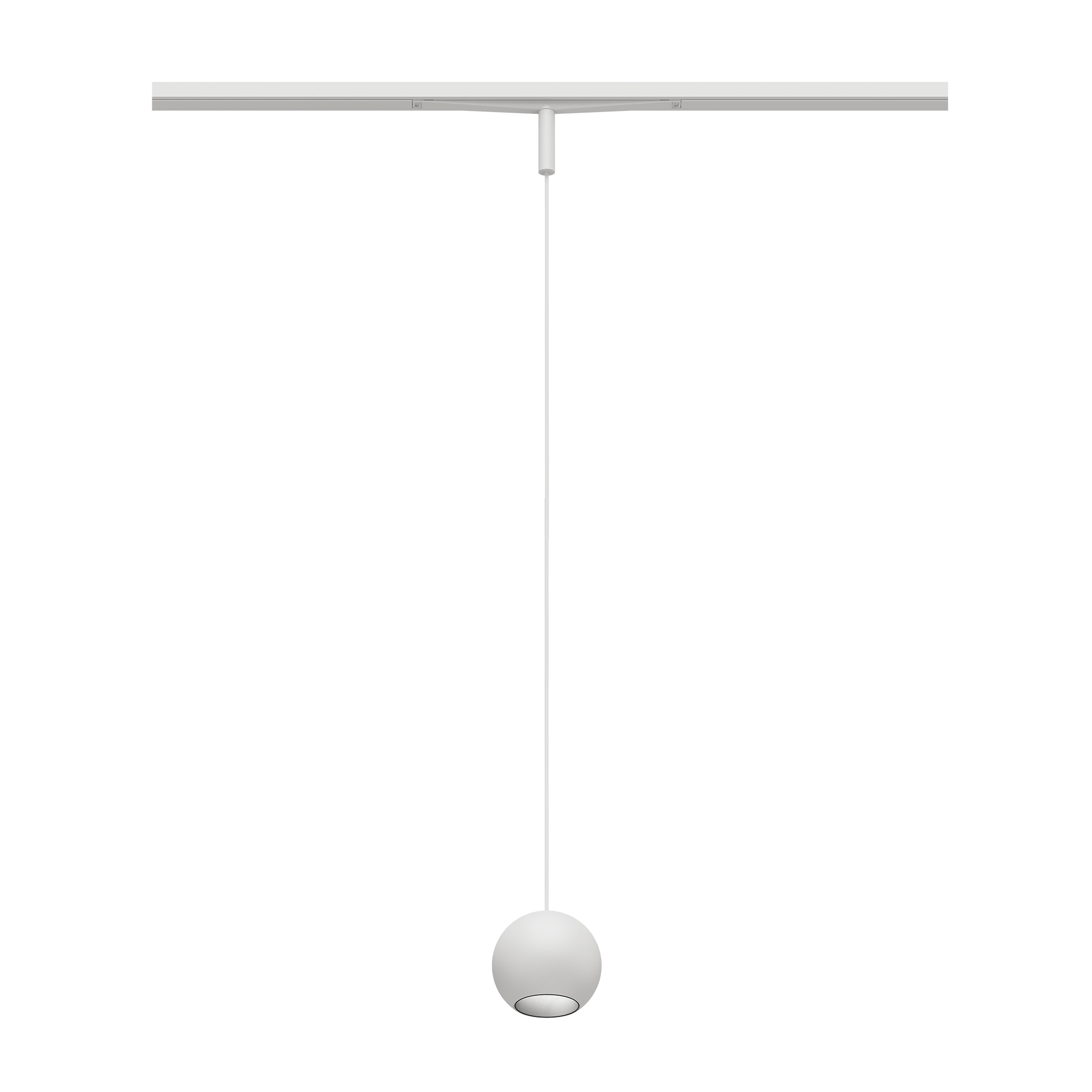 Eros XS PE 48V track pendant luminaire for Q3 48V mini track system, spherical design, white body, chrome reflector