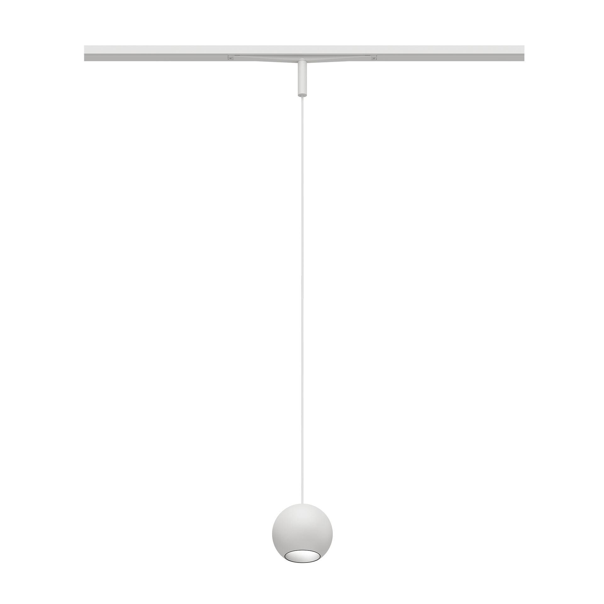 Eros XS PE 48V track pendant luminaire for Q3 48V mini track system, spherical design, white body, white reflector