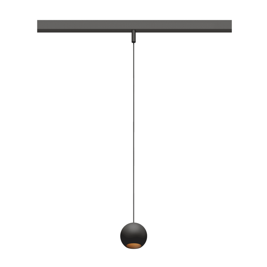 Eros XS PE 48V track pendant luminaire for Q4 48V mini track system, spherical design, black body, black matt reflector