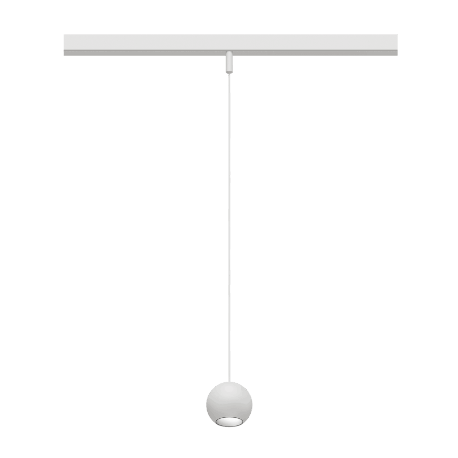 Eros XS PE 48V track pendant luminaire for Q4 48V mini track system, spherical design, white body, white reflector