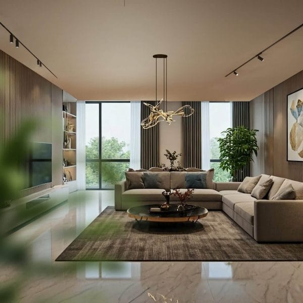 Slim track system in living room.