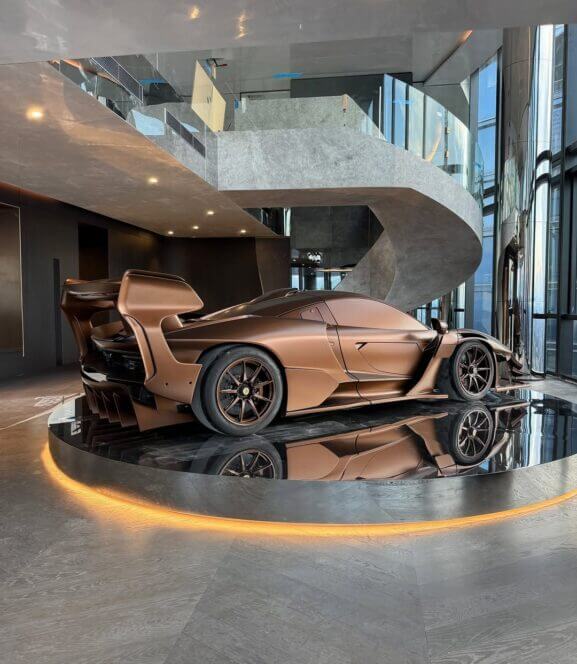 Lambo in penthouse.